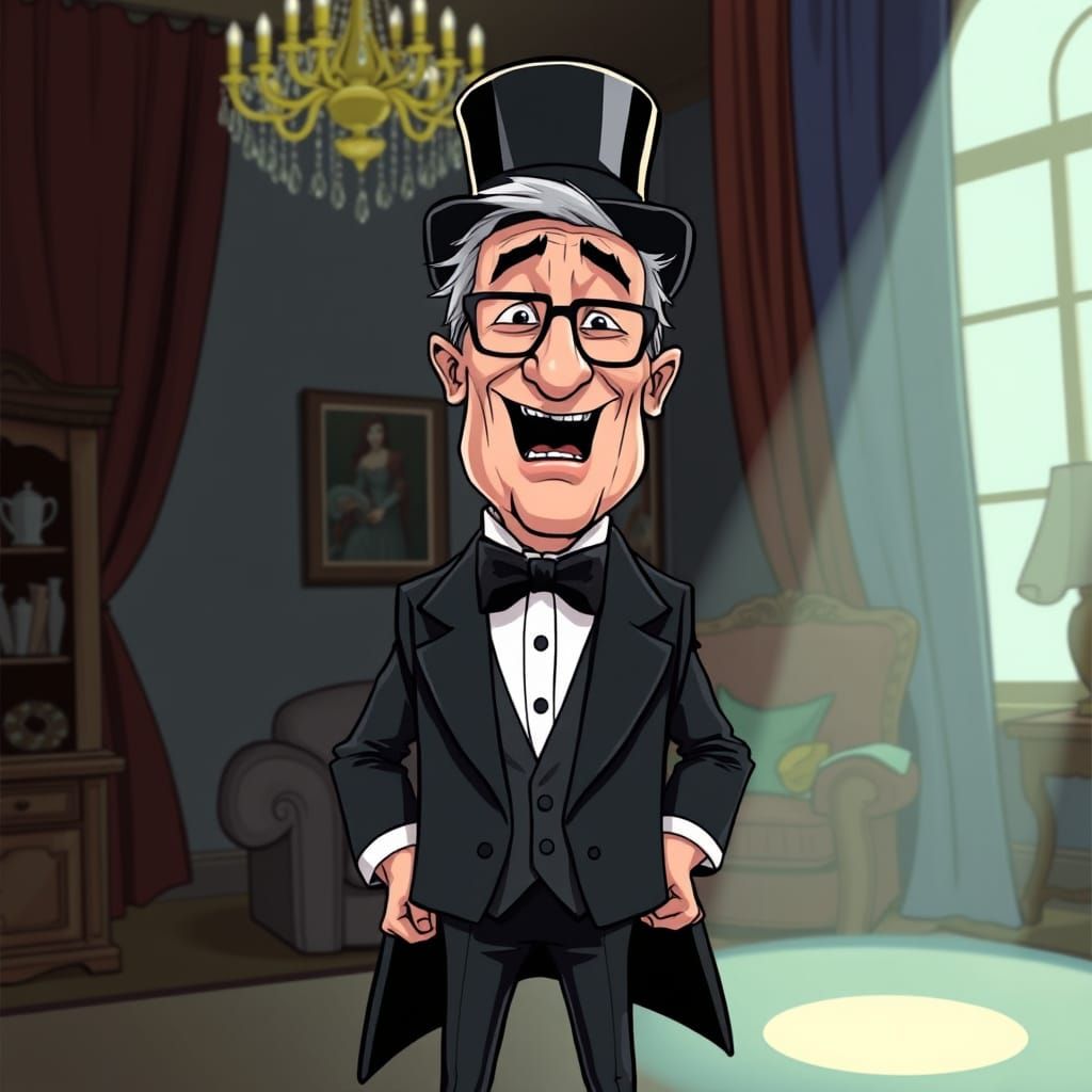 Dapper Opera Singer in a Whimsical Living Room