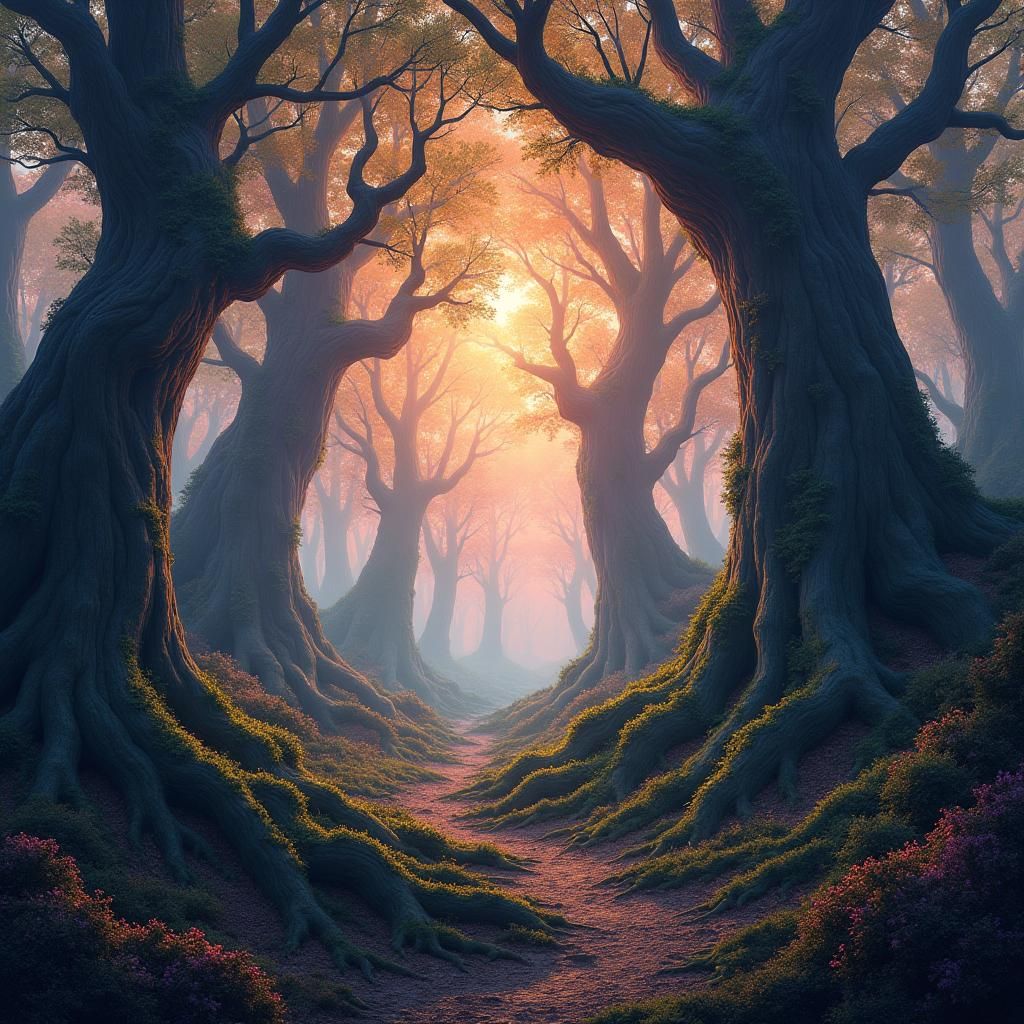 Enchanted Forest Landscape at Golden Hour