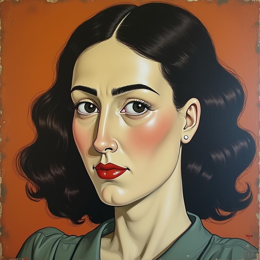 Expressionist Woman Portrait in Modigliani Style