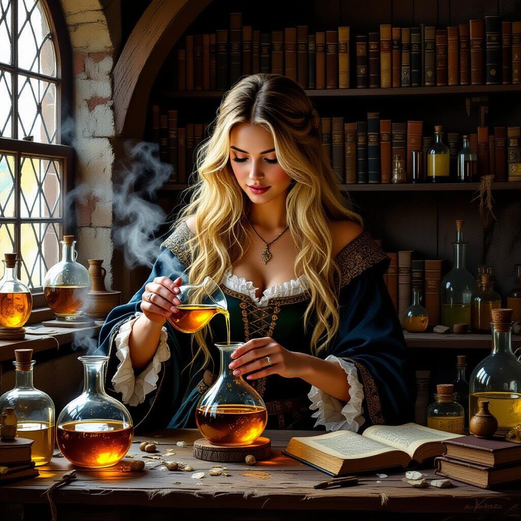 Medieval Alchemist Workshop in the Style of Rembrandt