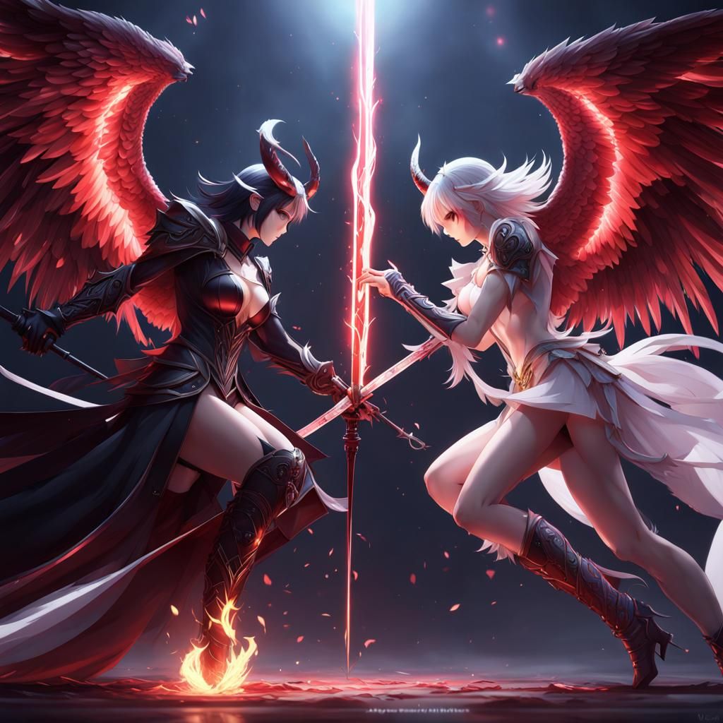 Epic Demon vs Angel Battle in Anime Style