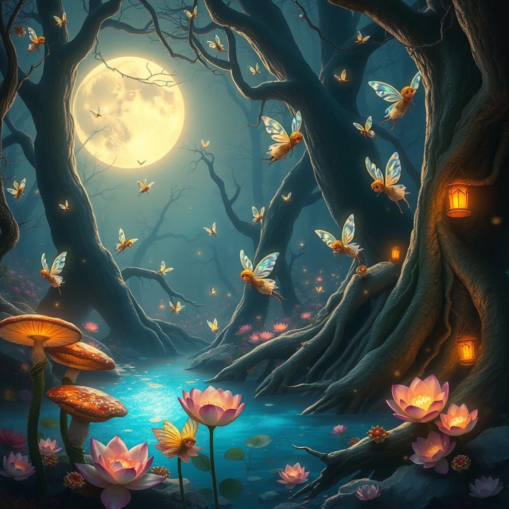 Ethereal Forest Glow in Full Moonlight