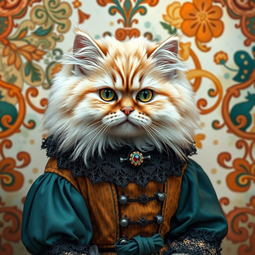 Persian Cat in Edwardian Attire: 8k Rendering