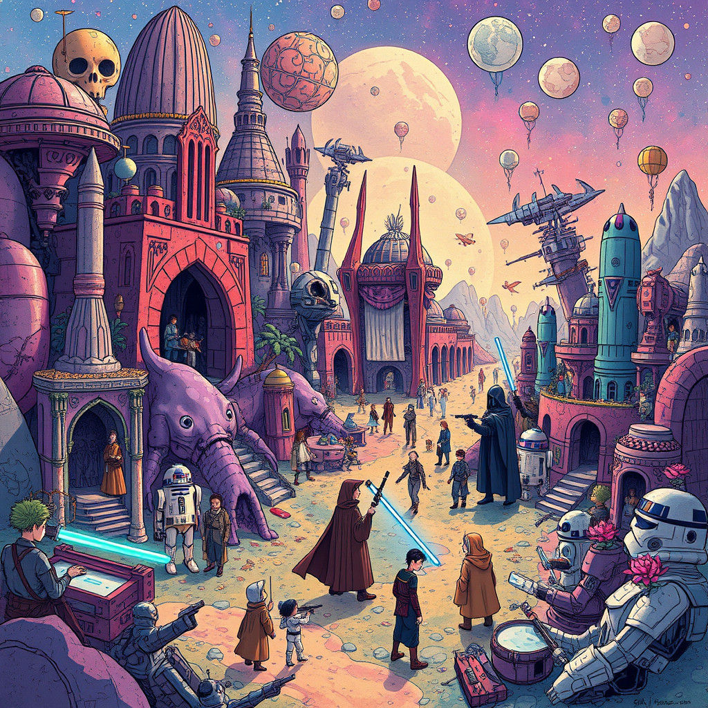 Star Wars Worlds in Whimsical Doodle Style