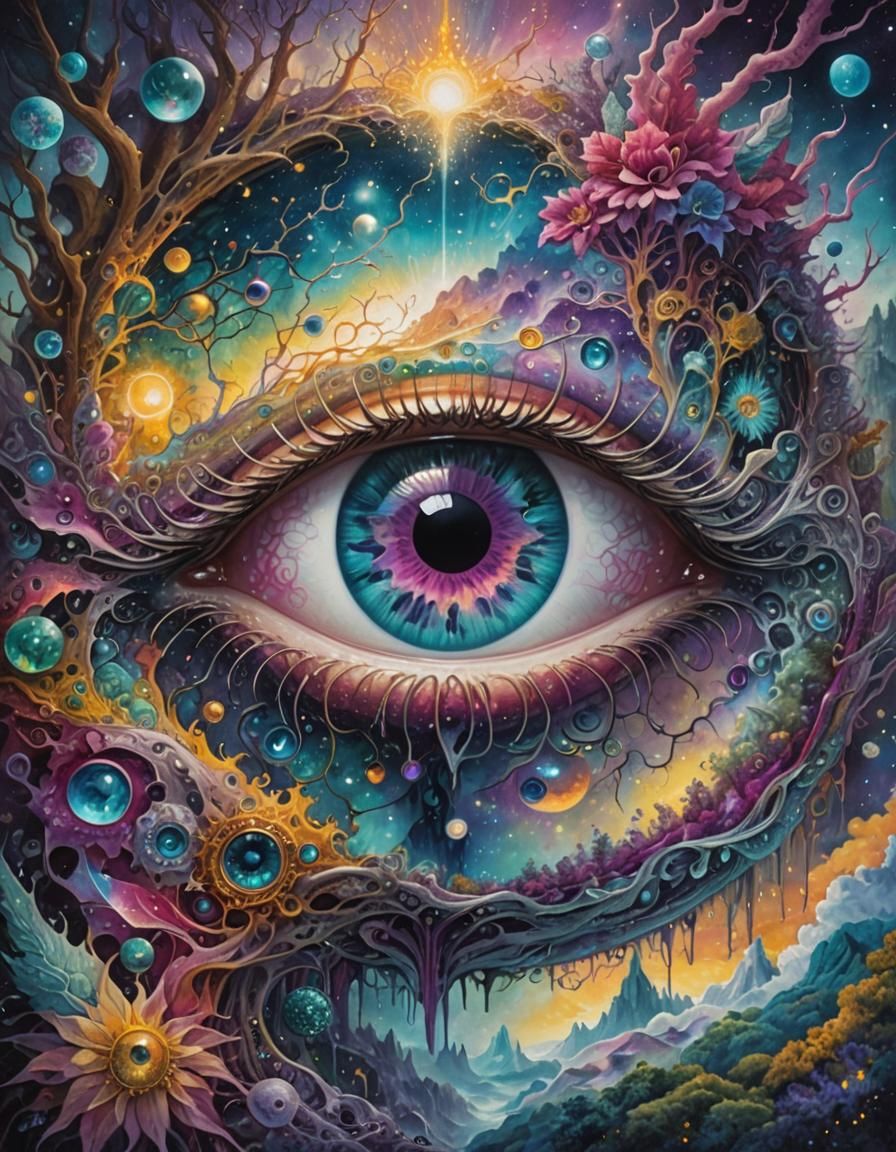 Hyperdetailed Eye with Beating Heart in Cosmic Style