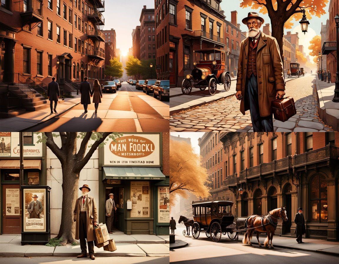 Vintage New York Street Scene in American Style