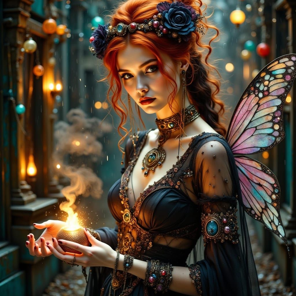 Cyberpunk Fairy Witch Seance in Neon Lights