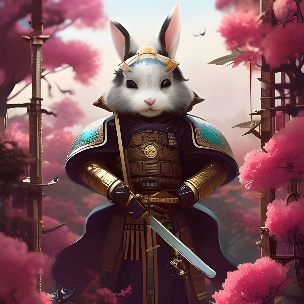 Chibi Samurai Rabbit Portrait: Elaborate Digital Art