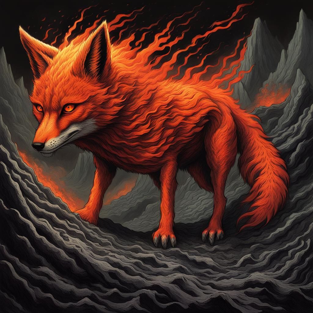 Lava Fox in Doré and Rutkowski Style