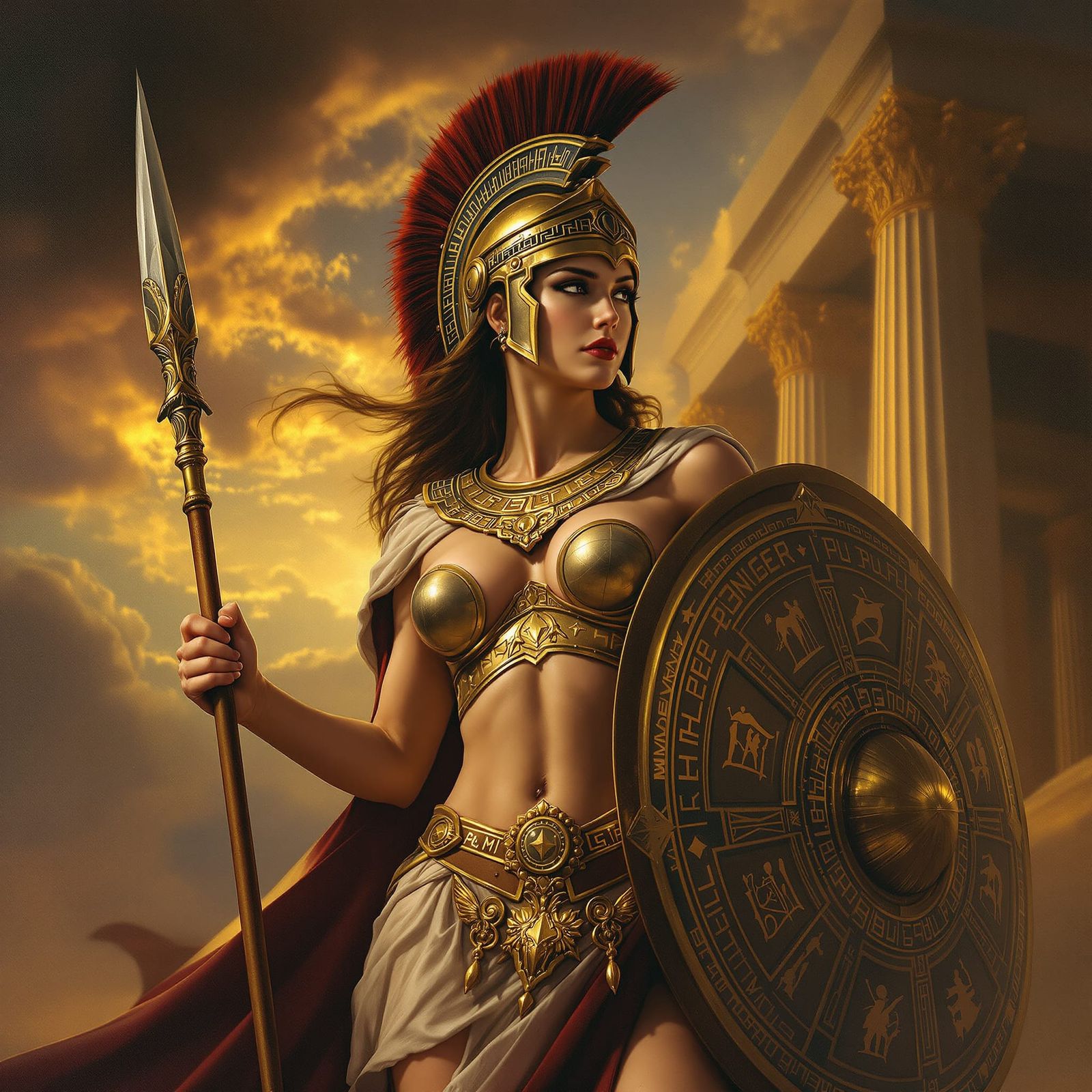 Ancient Greek Warrior in Epic Sky, Neoclassical Baroque Styl...