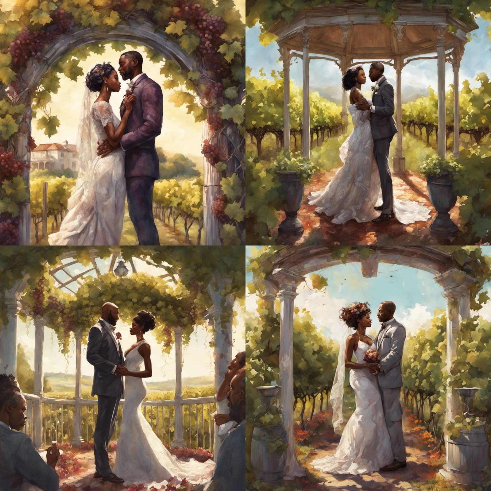 Black Couple Vineyard Wedding, Digital Illustration