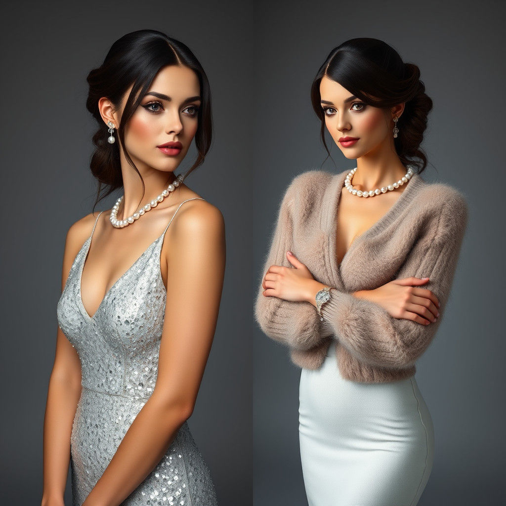 Dual Persona: Woman in Sleek and Fuzzy Styles