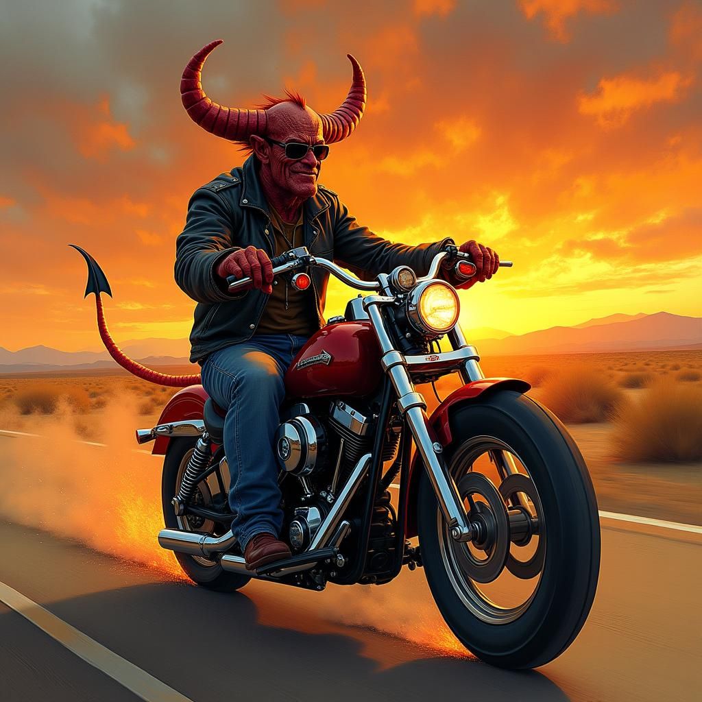 Devil Rides a Chopper in Ash Thorp Style