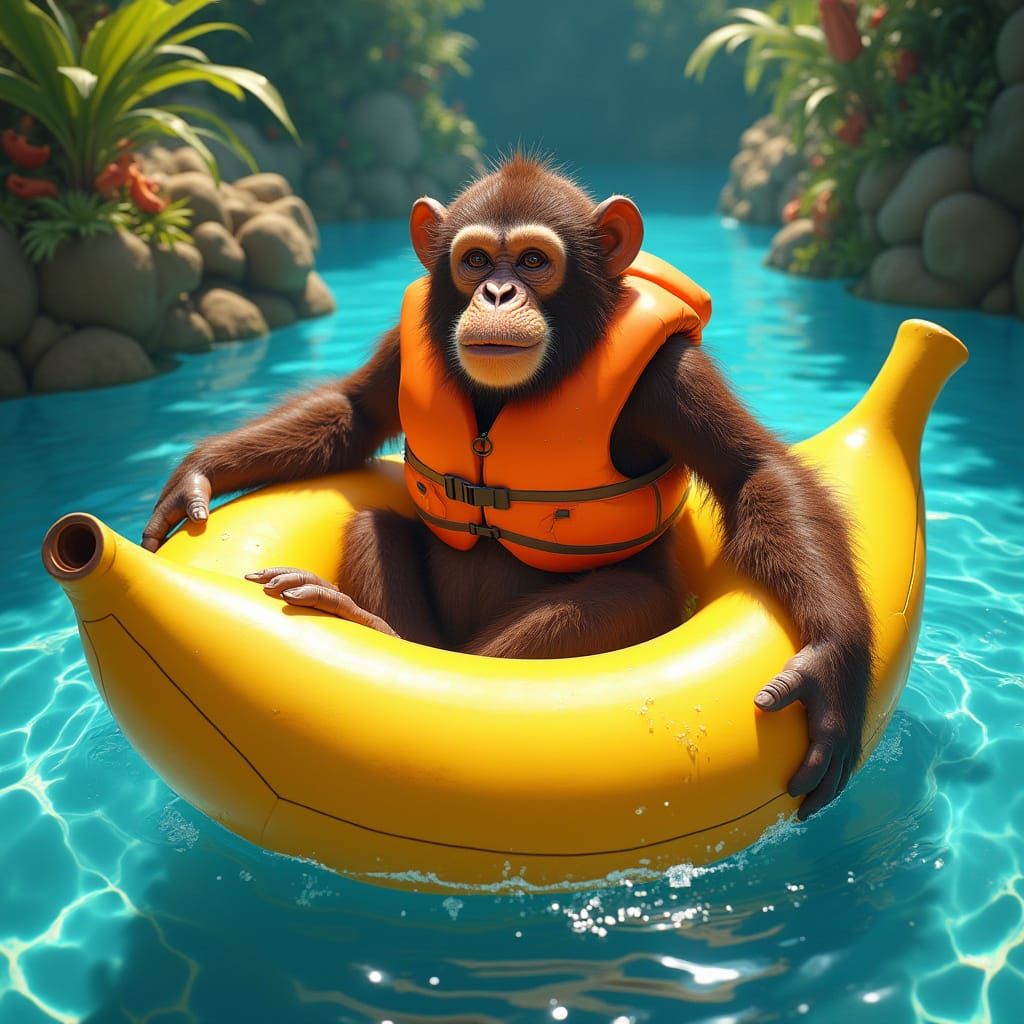Fantastical Monkey in a Vibrant Banana Float