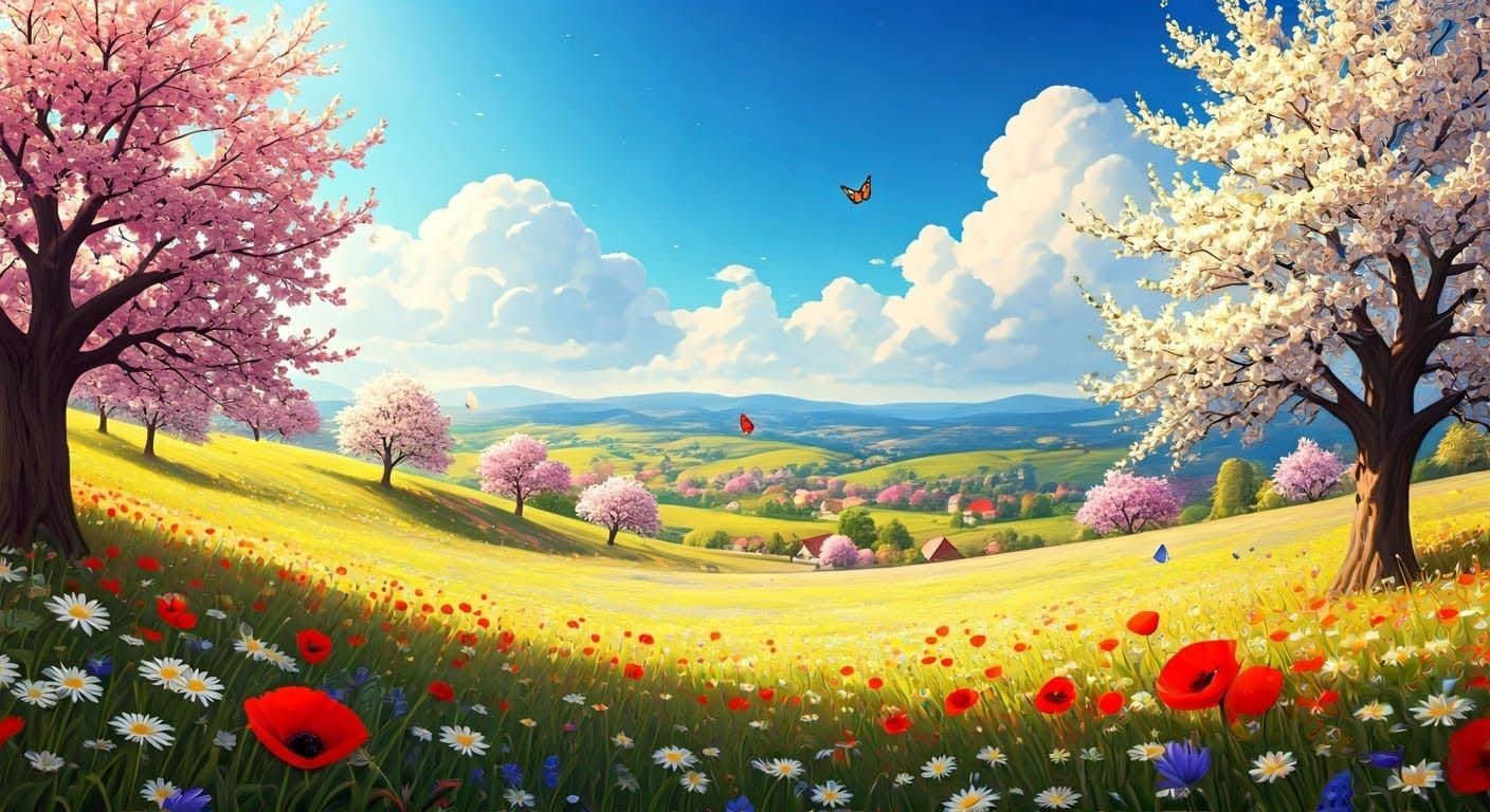 Springtime Meadow in Vibrant Color