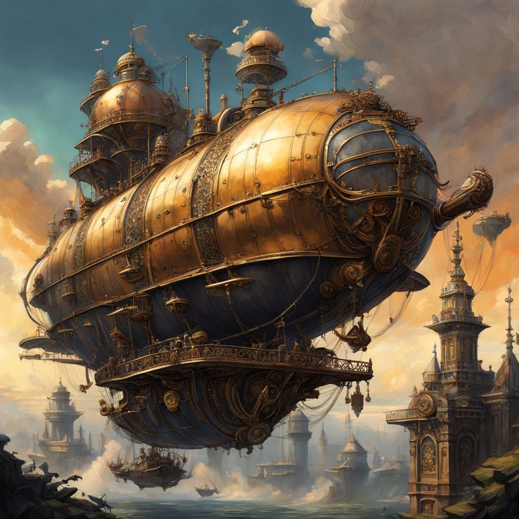 Sleek Steam-Powered Airships in Neo-Victorian Fantasy