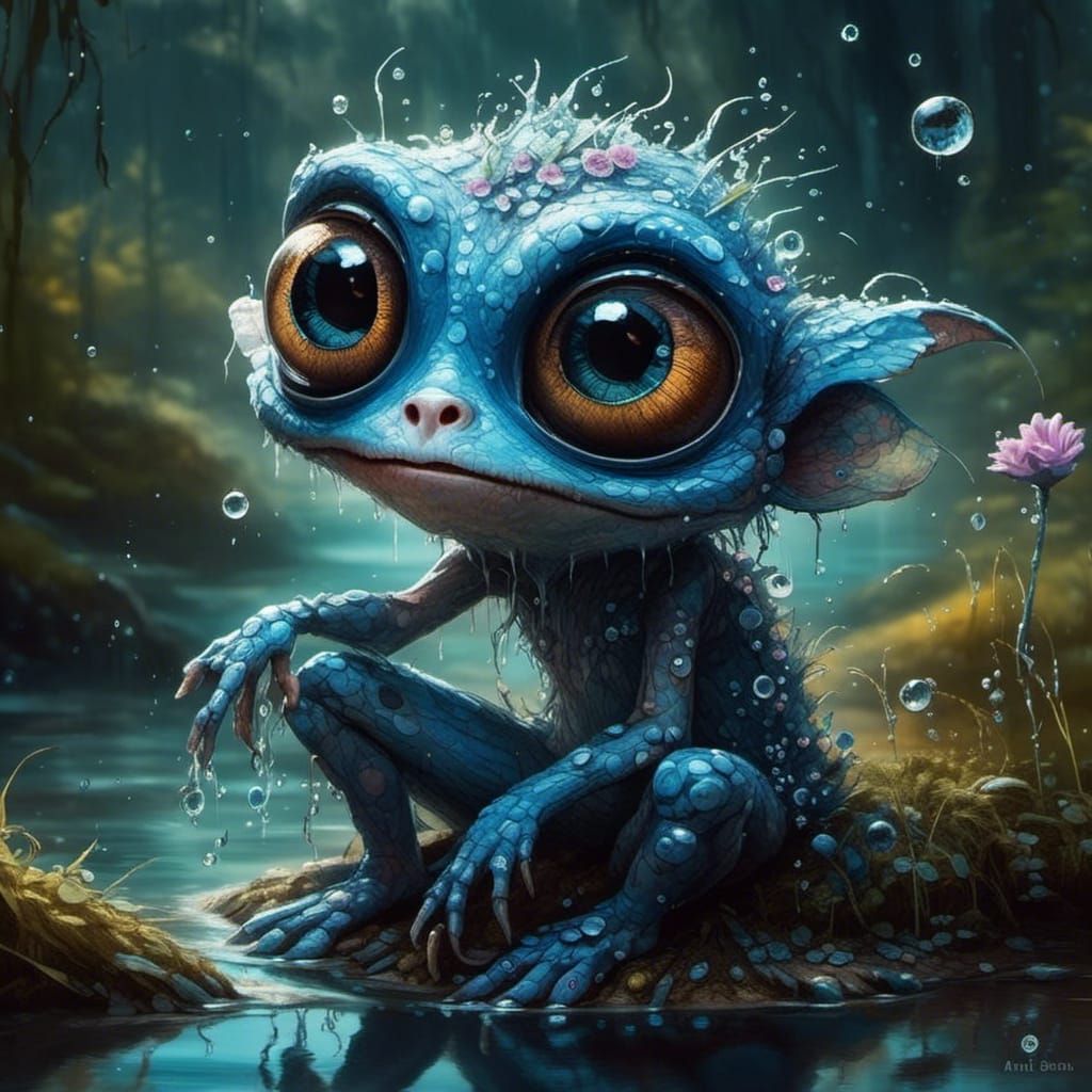 Water Gremlin Fairy Portrait in Oil Painting Style