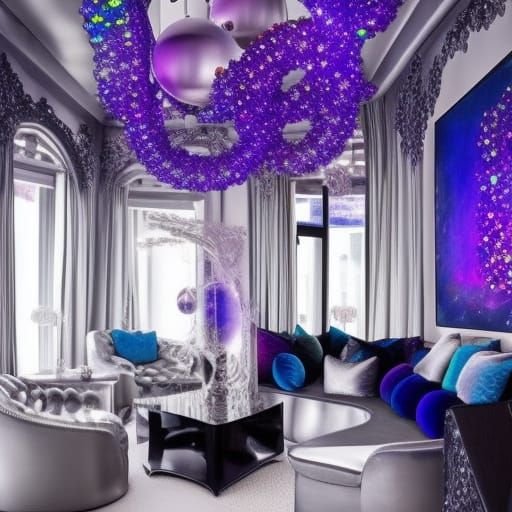 Ethereal Silver fractals penthouse with Silver walls with Ra...