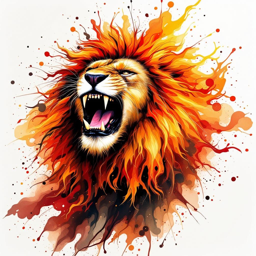 Fiery Abstract Lion Mane in Alcohol Ink Style