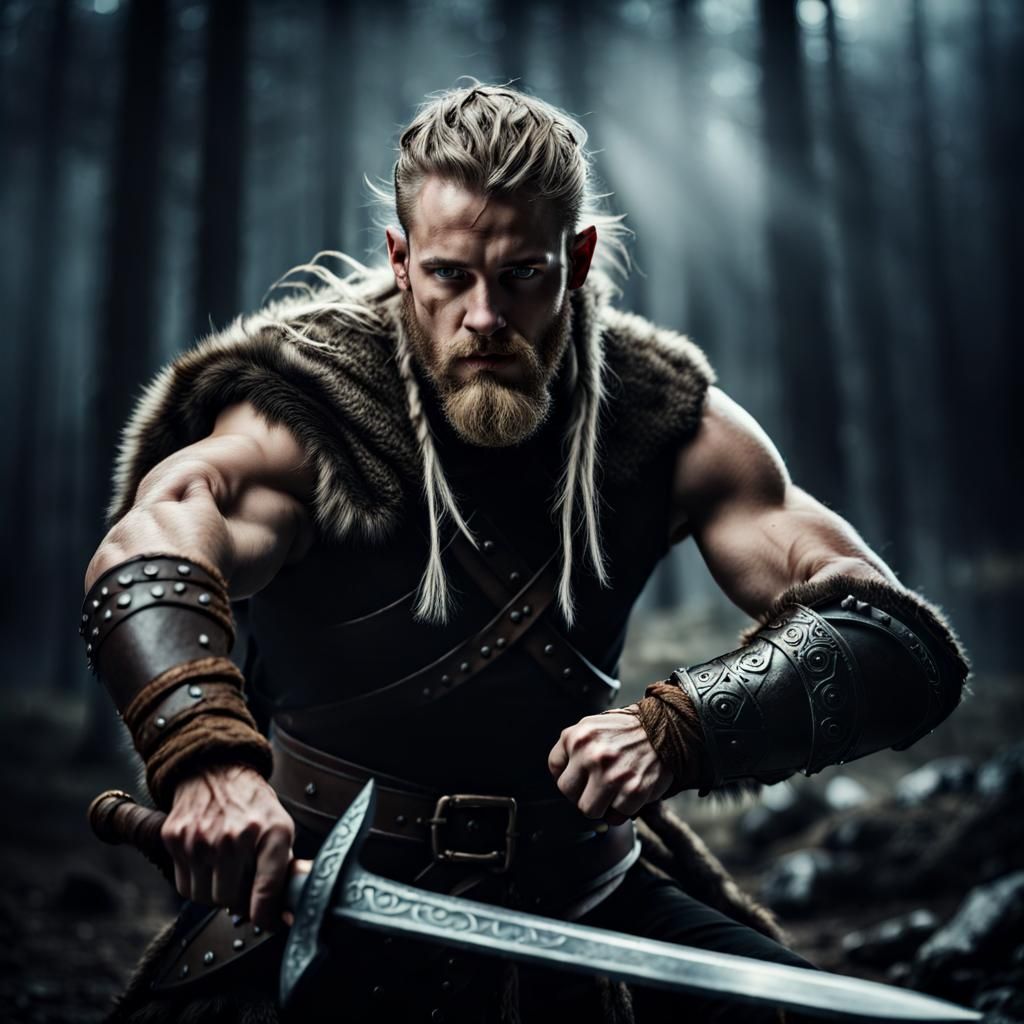 Viking Warrior Battles Hel in Helheim Fantasy