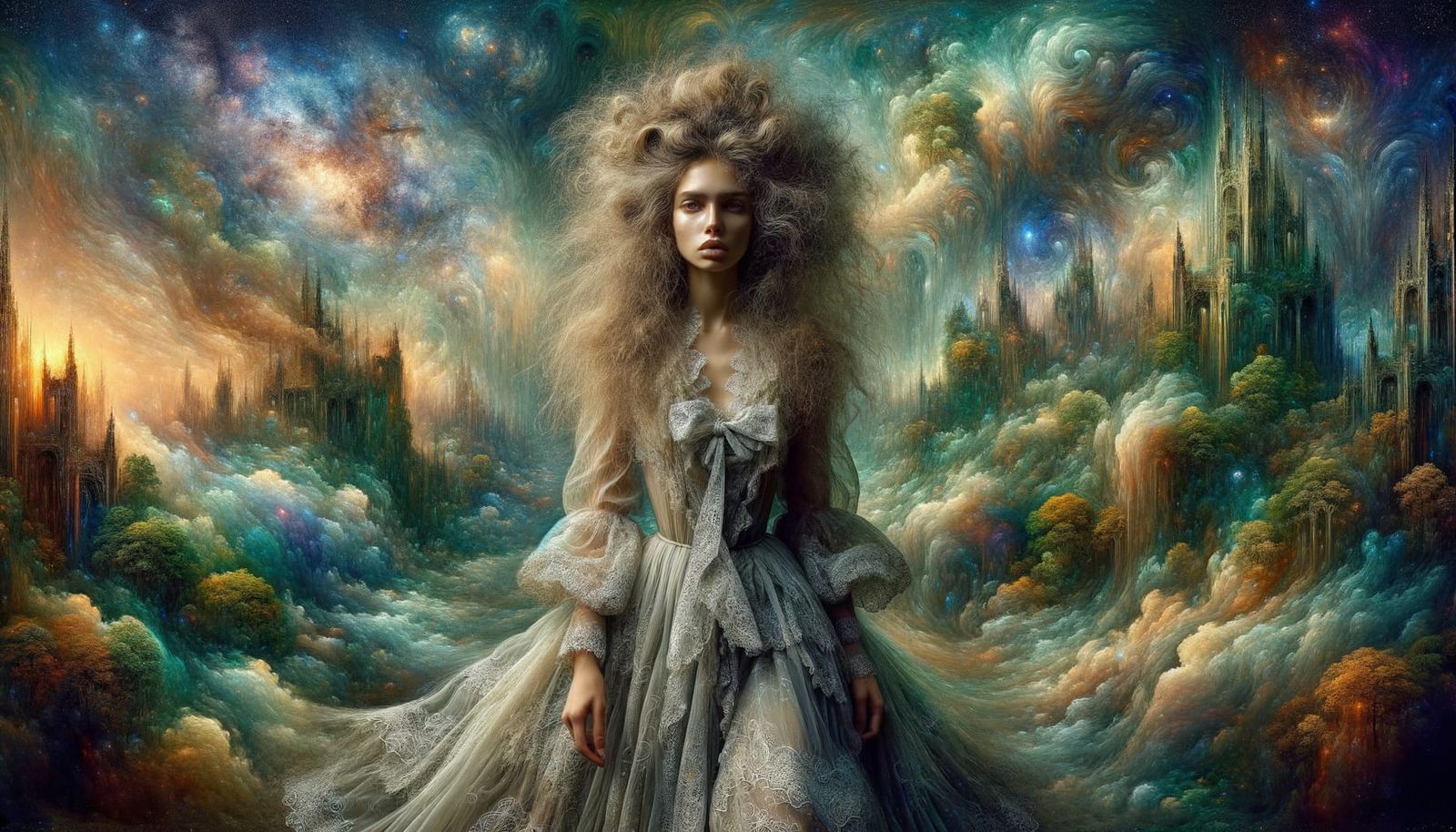 Romantic Fantasy Figure in Cosmic Landscape