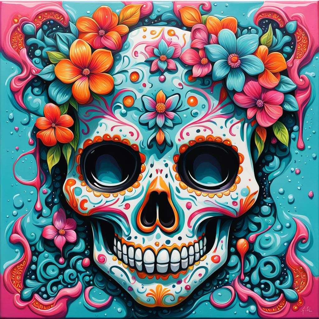 Vibrant Sugar Skull Graffiti Art Portrait