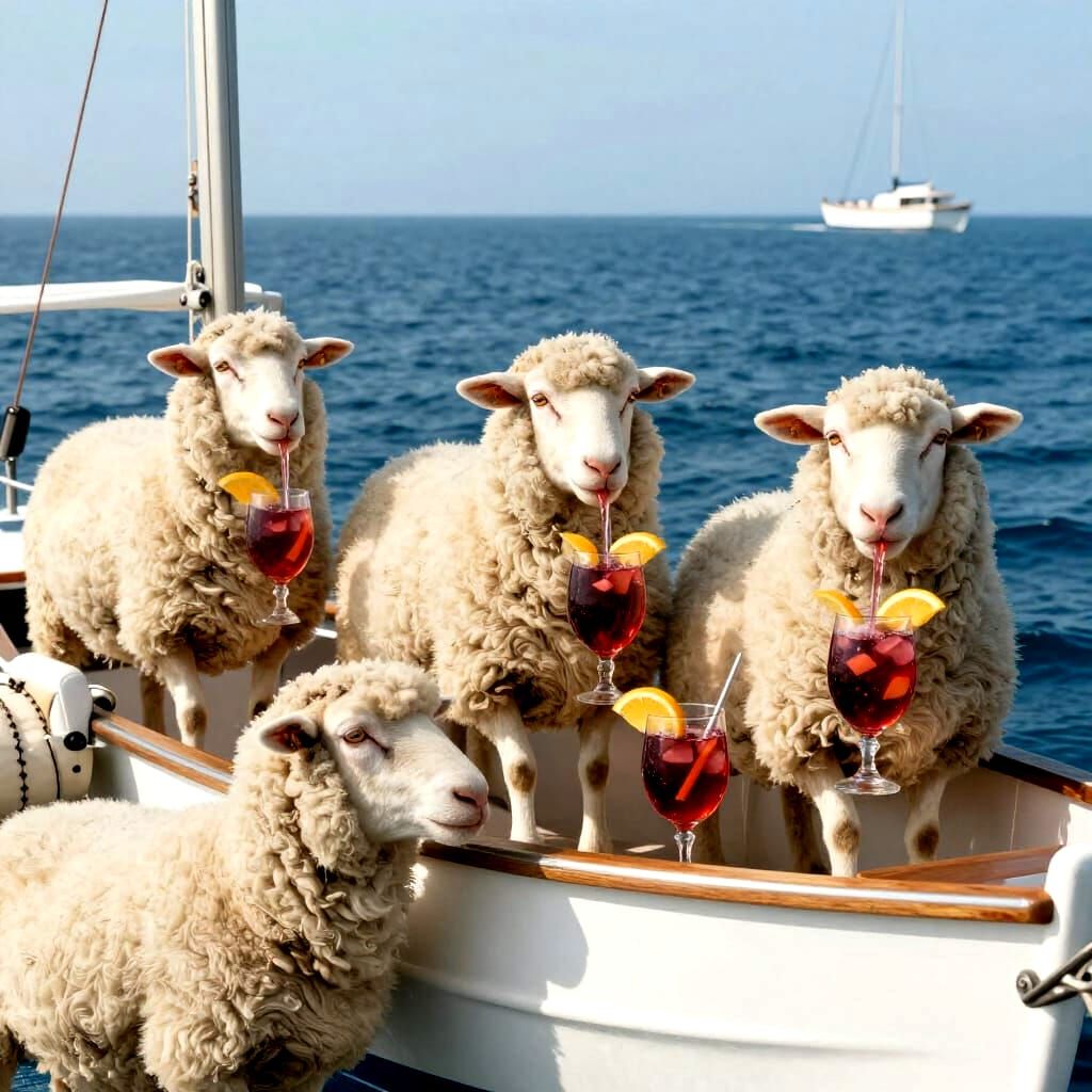 Sentient Sheep Sip Sangria Sailing Surreal Seas