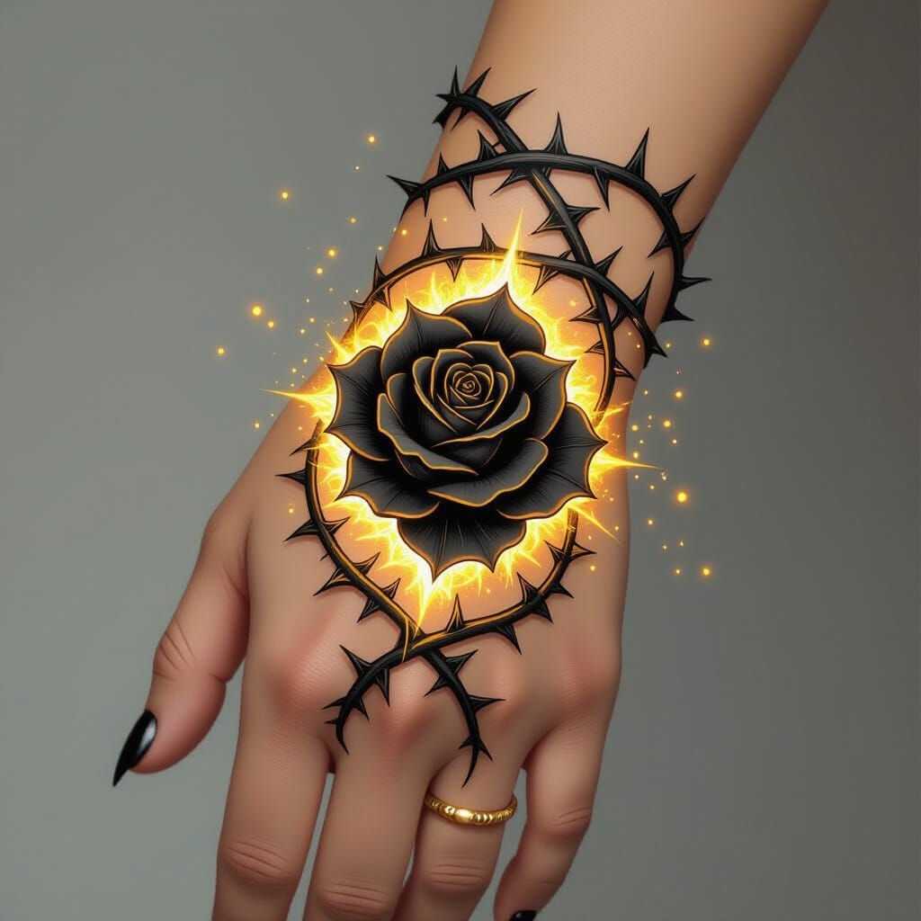 Glowing Black Rose Tattoo Mandala in Digital Painting Style