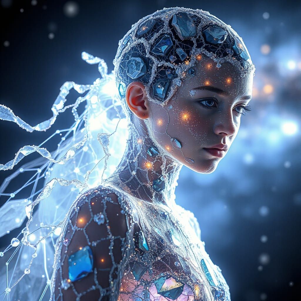 Ethereal Crystal Being Radiates Cosmic Luminescence