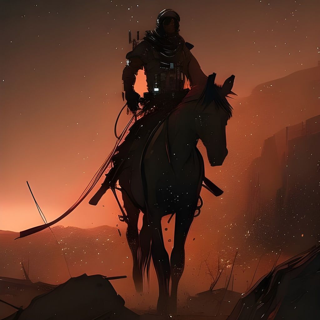 Astronaut Cowboy Rides Horse on Mars