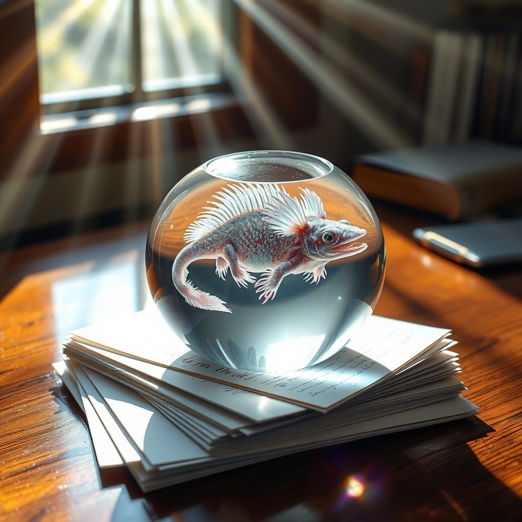 Enchanted Axolotl in Cut-Crystal World