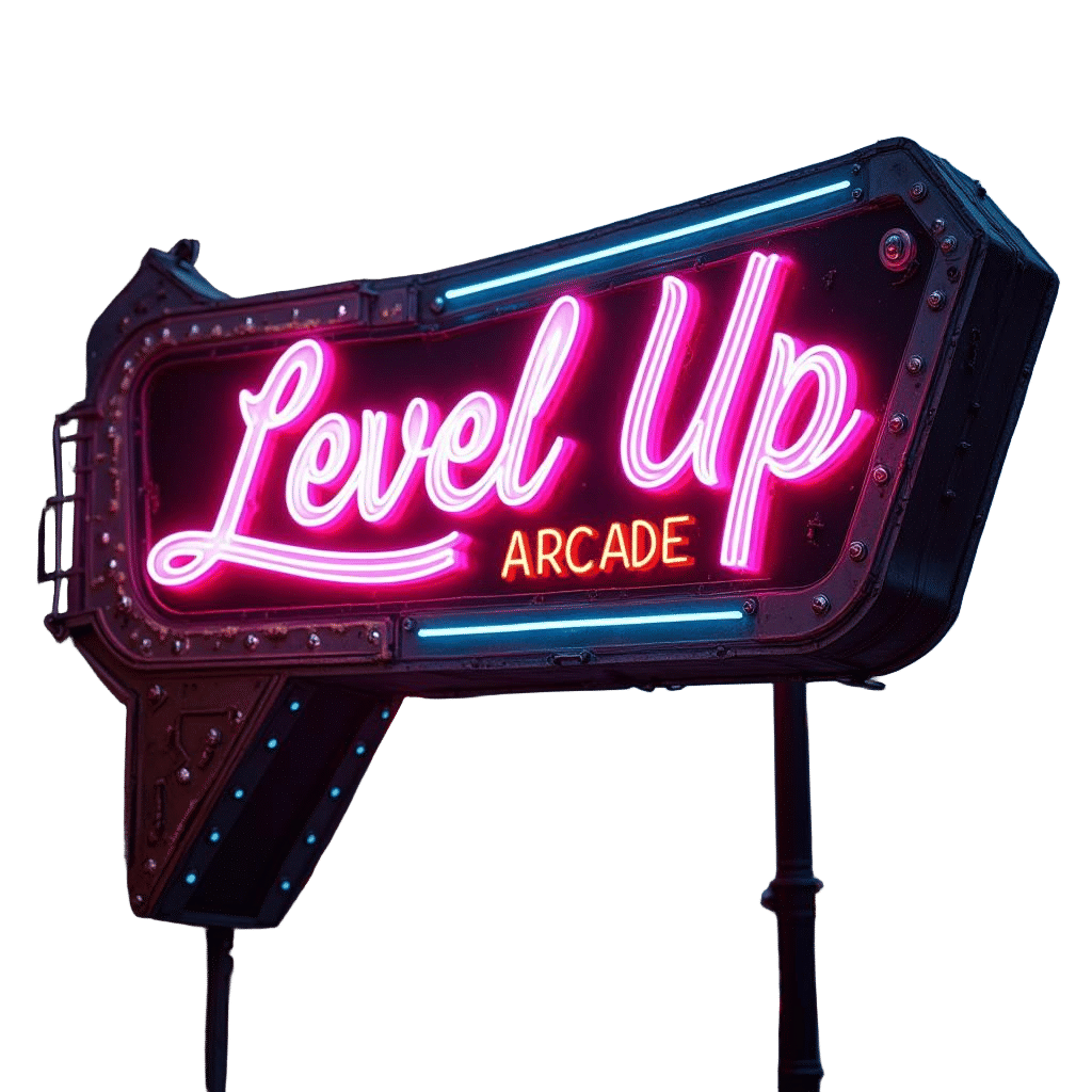 Hyperrealistic Neon Arcade Sign: Level Up