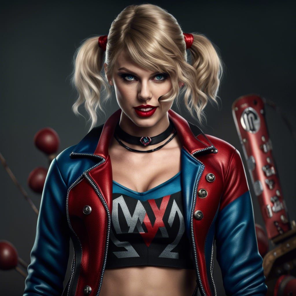 Taylor Swift as Harley Quinn, Hyperrealistic Portrait