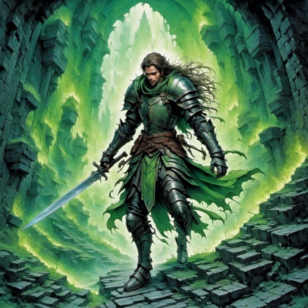 Elf Rogue Escaping Jelly Cube in Anime Style