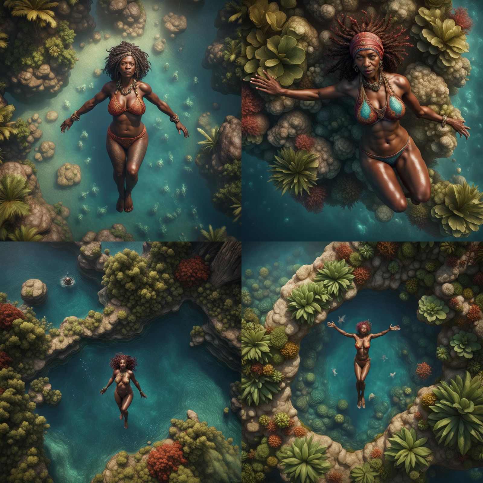Mature Woman Swimming: Detailed Matte Painting