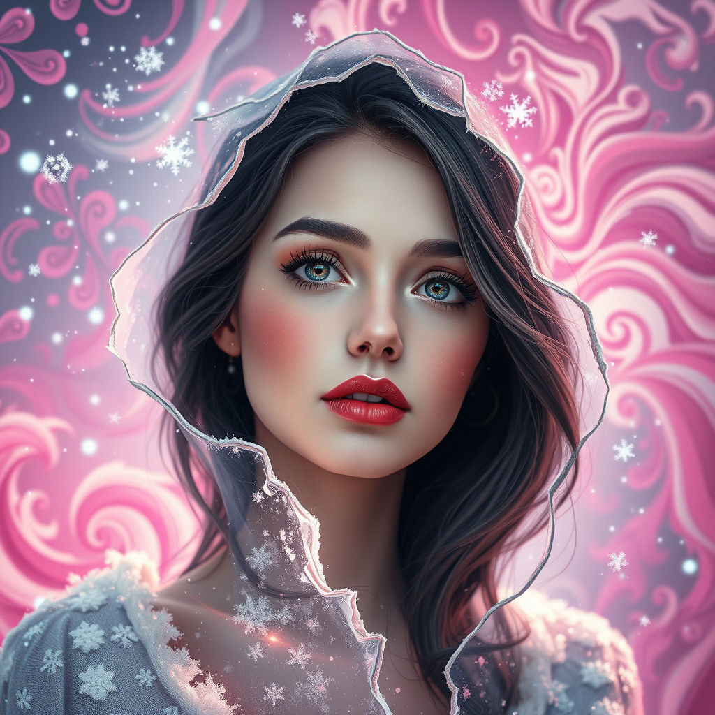 Pink Snow Globe Portrait in Art Nouveau Style