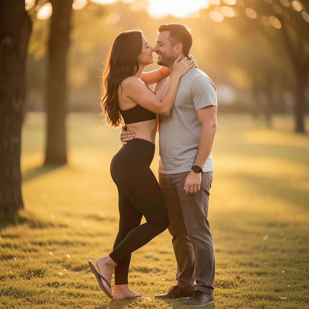 Couple Kissing in Golden Hour Light
