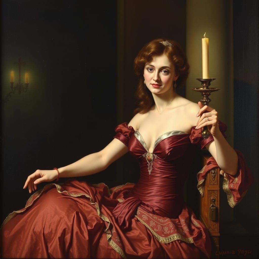 Mysterious Portrait of a Lady in a Victorian Ballroom