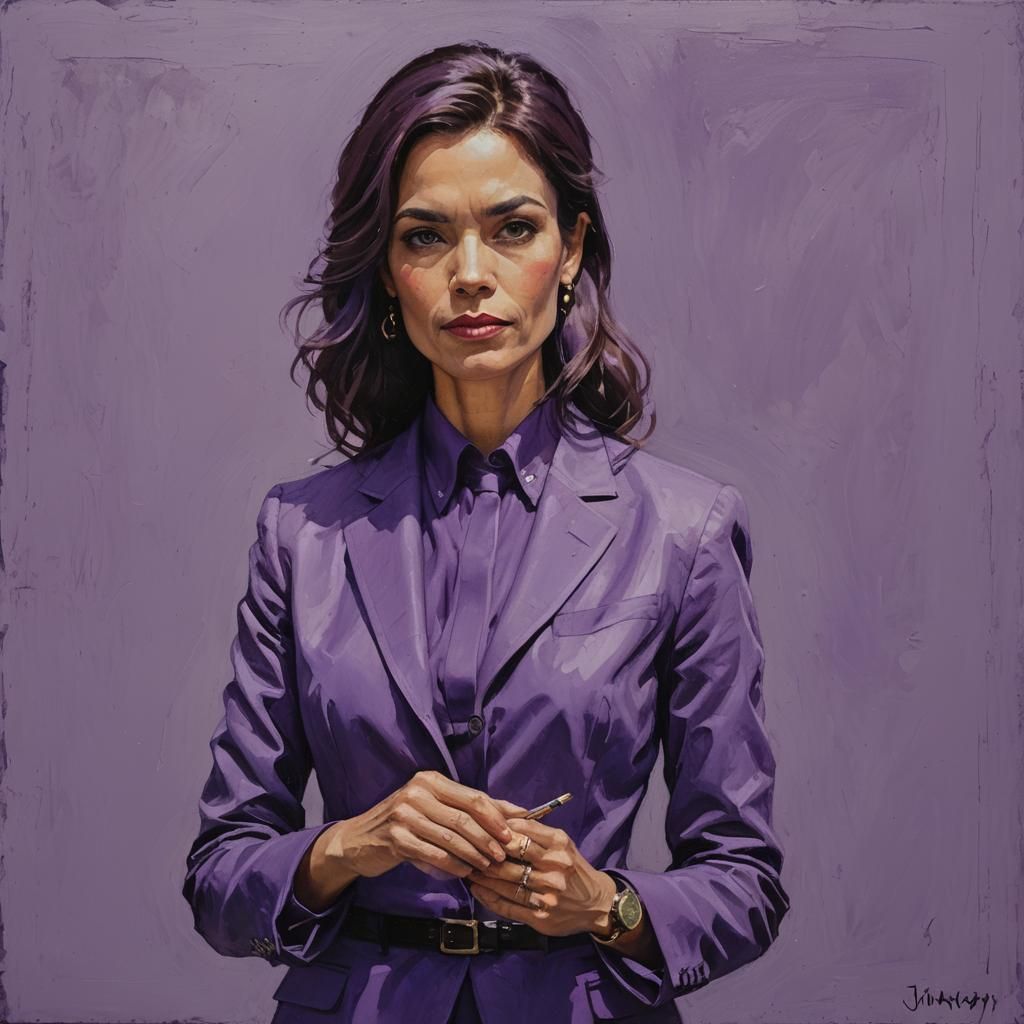 Purple Business Woman in Oil Painting Style