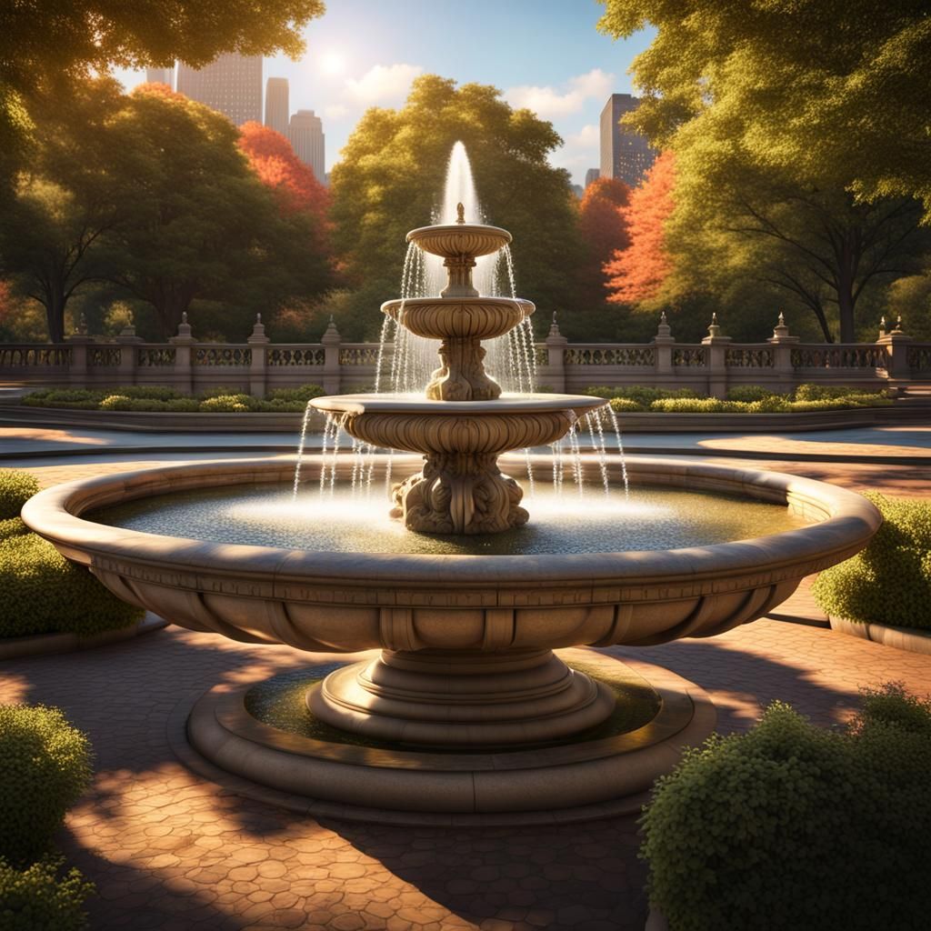 Grand Fountain with Gardens in Hyper-Realistic Style