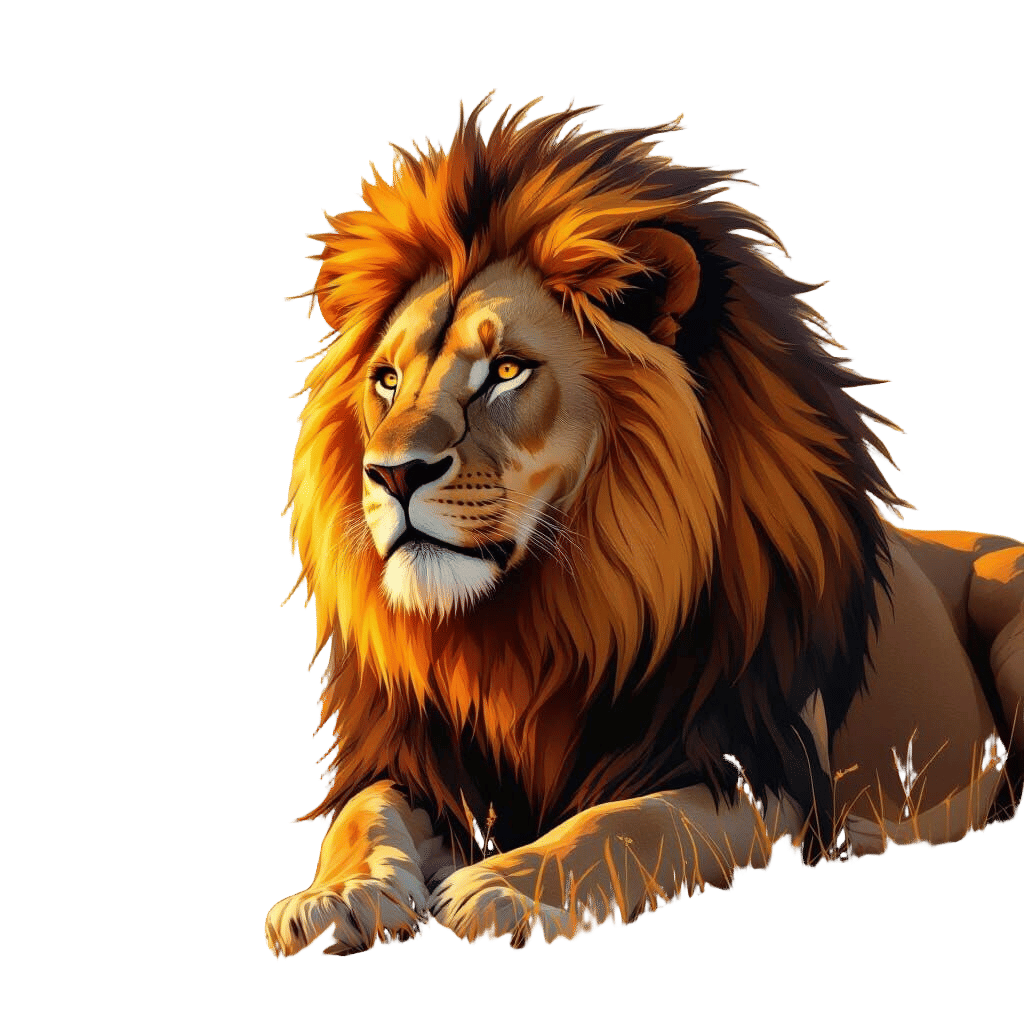 Majestic Lion with Flowing Mane of Fire