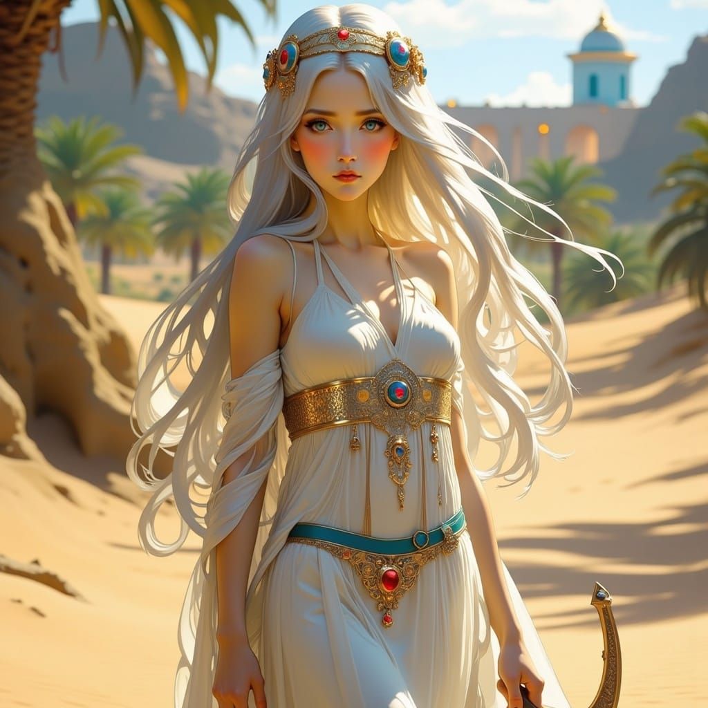 Anime Desert Warrior in Art Nouveau Style