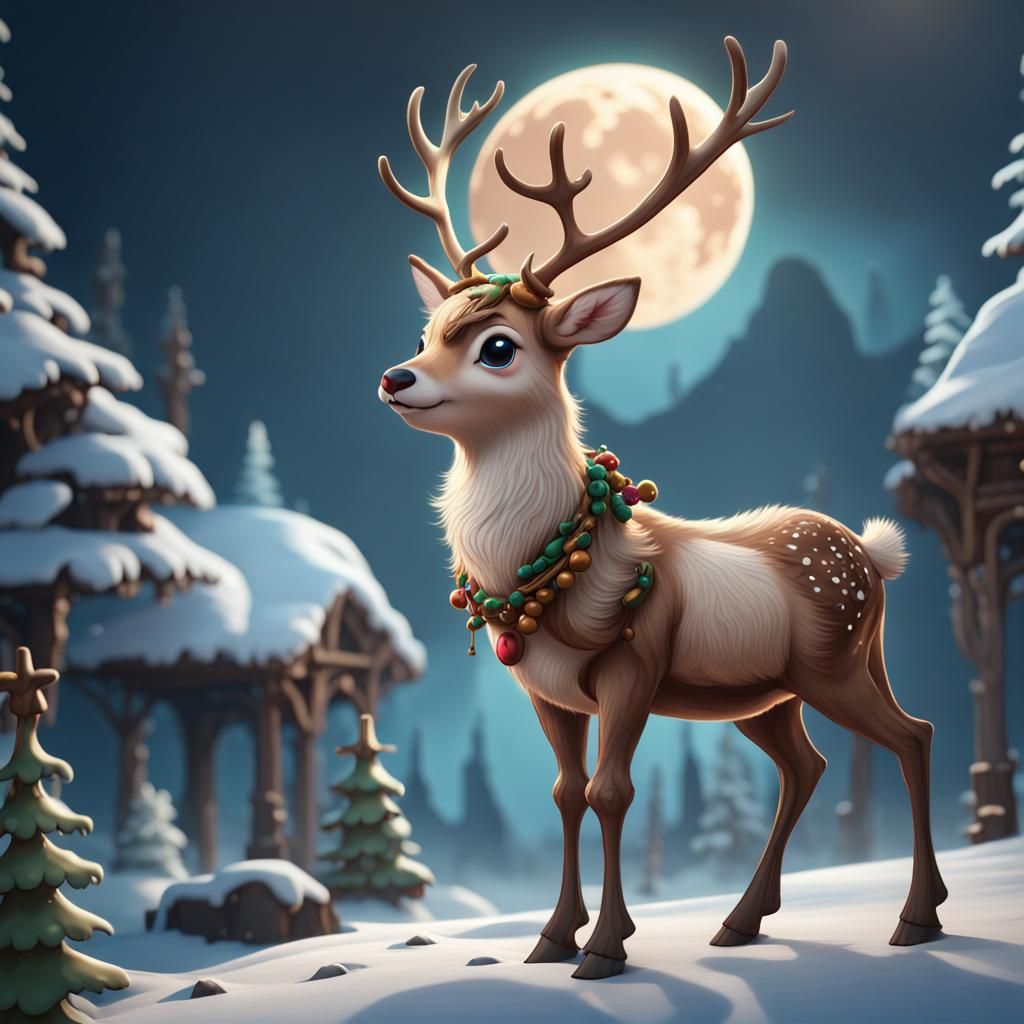 Reindeer in Snowy Mountains: Matte Painting