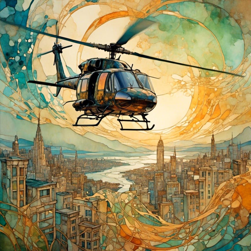 Blackhawk Helicopter in Art Nouveau Style