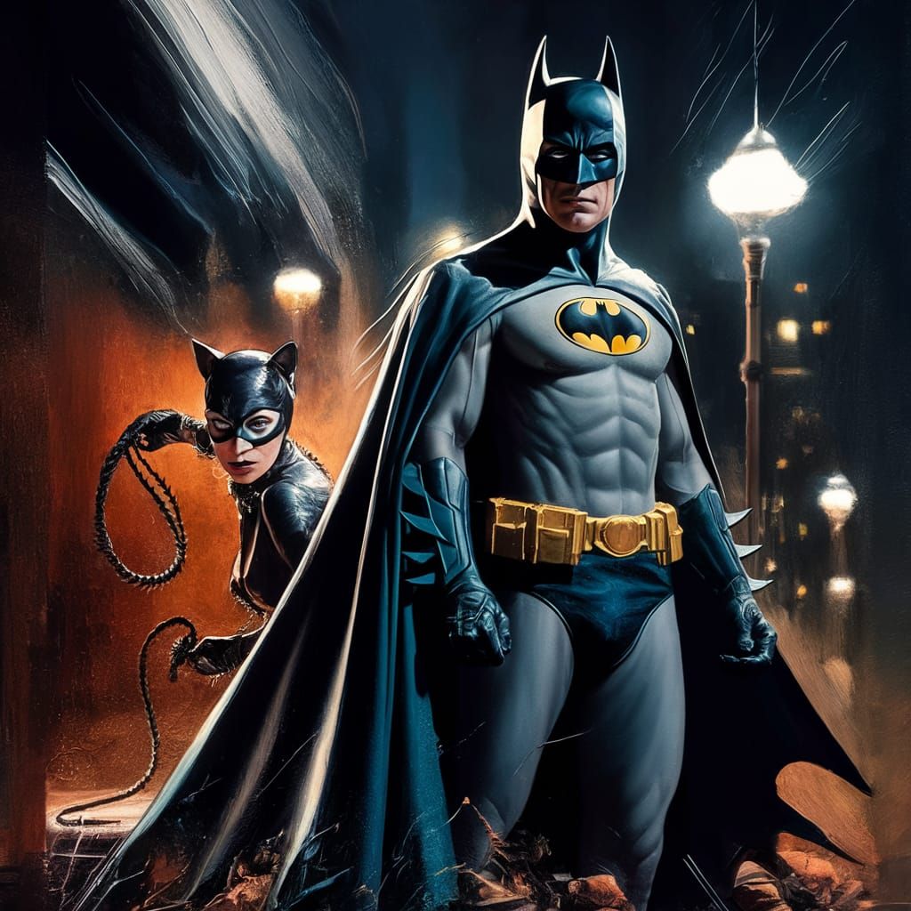 Colour Movie Poster, Title "Batman", made in 1950 starring "Tony Curtis as Batman" and "Joan Bennet as "The Catwoman," d...