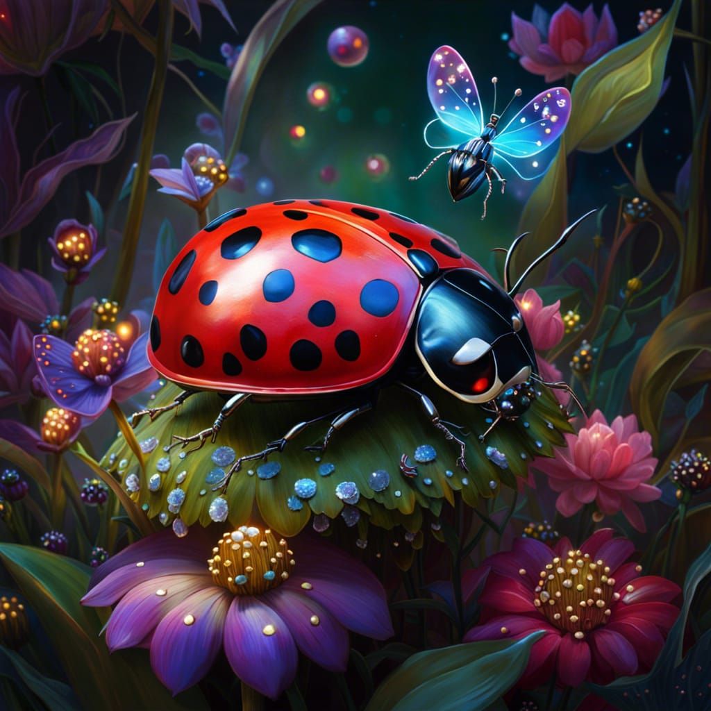 Ladybug in Whimsical Garden Fantasy Art