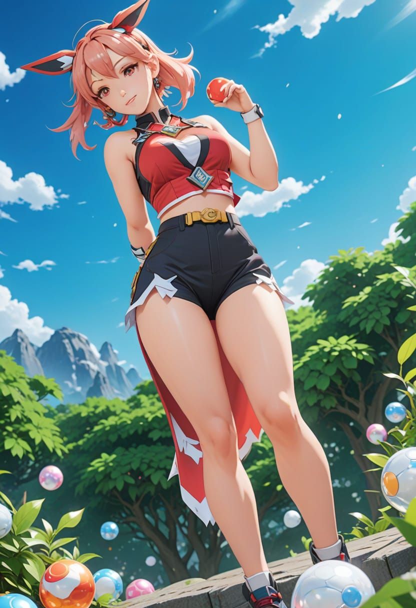 Sensual Anime-Inspired Pokémon Trainer in Vibrant, Detailed ...