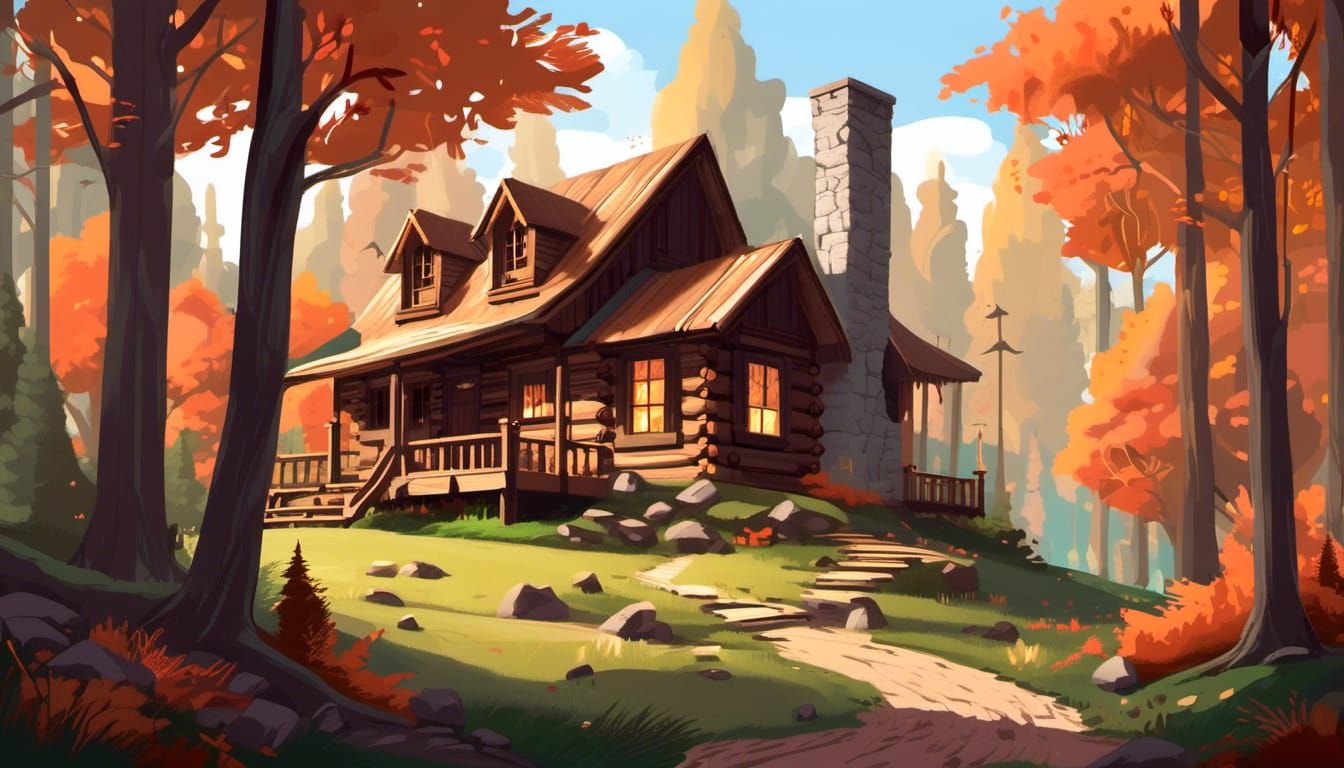 Cozy Cabin in Woodland, Splash Art
