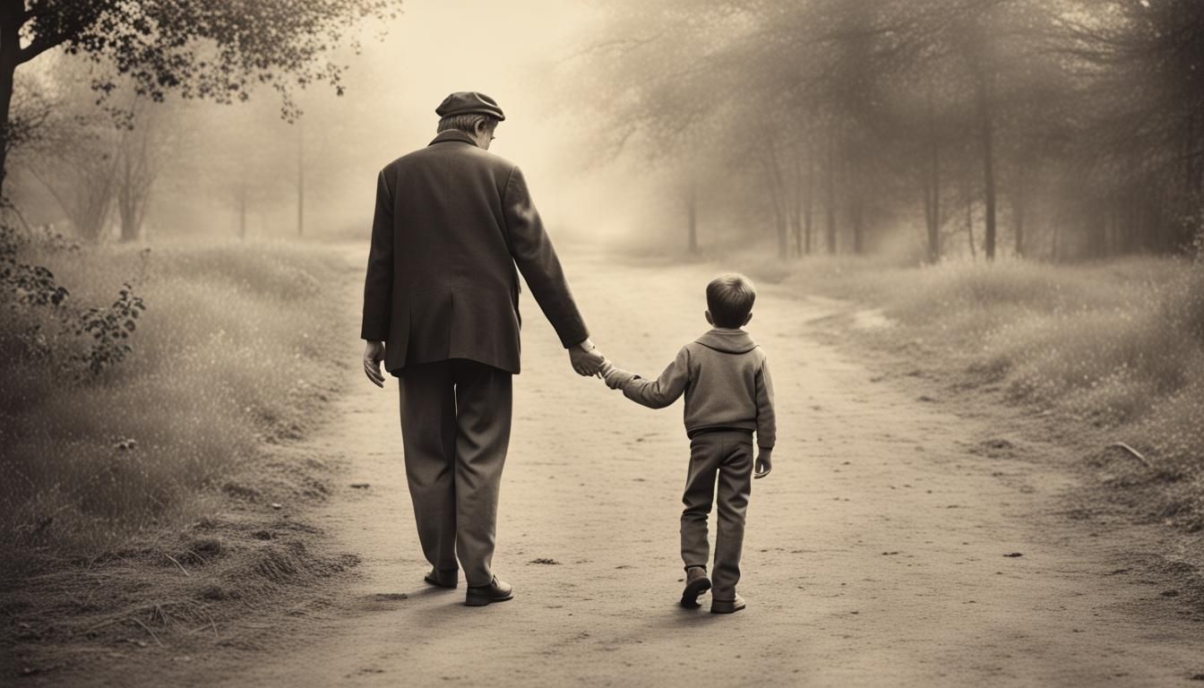 Vintage Photo: Man Comforts Frightened Boy