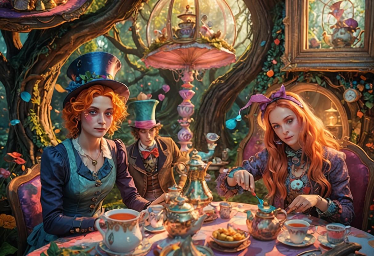 Mad Hatter's Tea Party in Dreamlike Wonderland